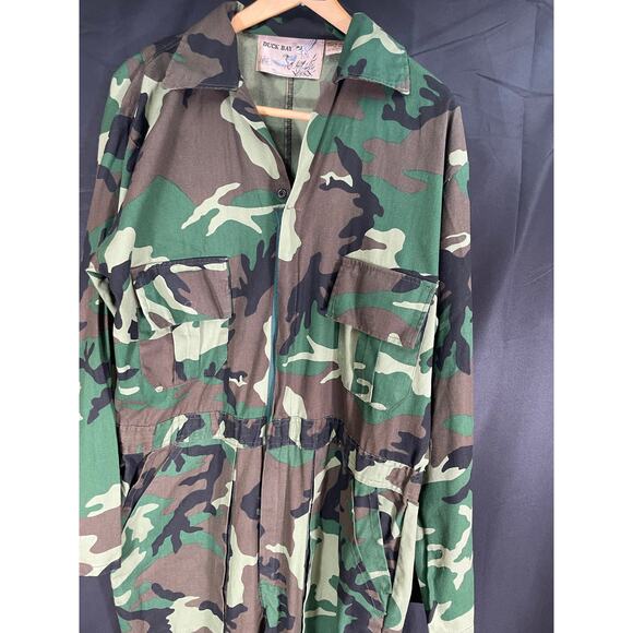Vintage Duck Bay Men's Hunting Coveralls, Green Camo, Zip Up, Pockets, Medium - Picture 2 of 7